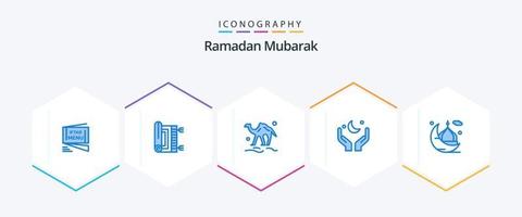 ramadan 25 paquete de iconos azules que incluye la luna. orar. orar. árabe. animal vector