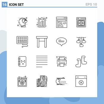 Universal Icon Symbols Group of 16 Modern Outlines of furniture keyboard web web retina Editable Vector Design Elements