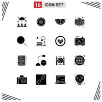 Set of 16 Modern UI Icons Symbols Signs for bench search fruit instagram time Editable Vector Design Elements