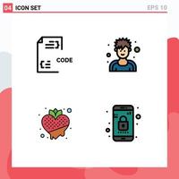 4 User Interface Filledline Flat Color Pack of modern Signs and Symbols of code food development exerciser strawberry Editable Vector Design Elements