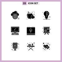 Pack of 9 Modern Solid Glyphs Signs and Symbols for Web Print Media such as autumn imac health device computer Editable Vector Design Elements