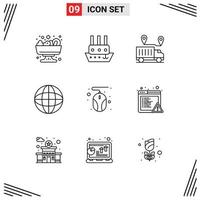 Group of 9 Outlines Signs and Symbols for mouse computer location search globe Editable Vector Design Elements
