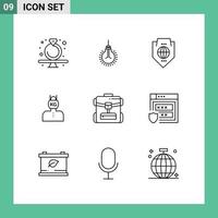 User Interface Pack of 9 Basic Outlines of problem head tips shield protection Editable Vector Design Elements