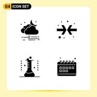 Modern Set of 4 Solid Glyphs Pictograph of weather erlenmeyer flask moon arrows lab glassware Editable Vector Design Elements