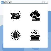 Modern Set of 4 Solid Glyphs Pictograph of energy sunflower cloud bag vegetables Editable Vector Design Elements