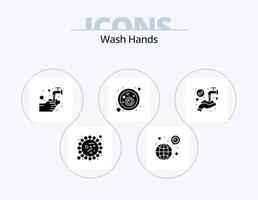 Wash Hands Glyph Icon Pack 5 Icon Design. covid. blood bacteria. covid. bubble. washing vector