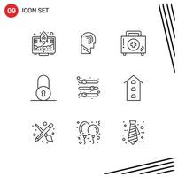 Universal Icon Symbols Group of 9 Modern Outlines of configuration circular switch lock first Editable Vector Design Elements