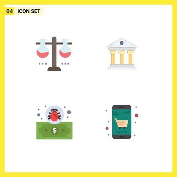4 Thematic Vector Flat Icons and Editable Symbols of chemical laboratory dollar test flask building security Editable Vector Design Elements