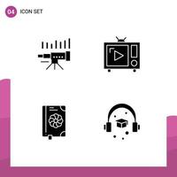 Pictogram Set of 4 Simple Solid Glyphs of telescope tv forecasting vision vintage tv Editable Vector Design Elements