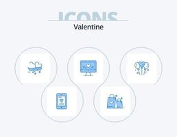 paquete de iconos azul de san valentín 5 diseño de iconos. amar. boda. volar. corazón. computadora vector