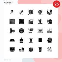 Mobile Interface Solid Glyph Set of 25 Pictograms of clock interface heart charge romantic Editable Vector Design Elements