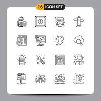 Group of 16 Outlines Signs and Symbols for web coding chat street navigation Editable Vector Design Elements