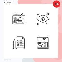 Modern Set of 4 Filledline Flat Colors and symbols such as tablet pen layout watching coffee Editable Vector Design Elements