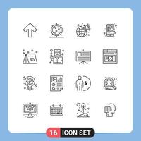 16 Universal Outlines Set for Web and Mobile Applications campfire online broadcast search find Editable Vector Design Elements