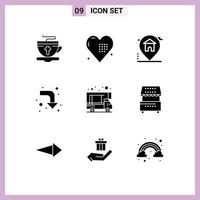 Group of 9 Modern Solid Glyphs Set for caravan right love reload real estate Editable Vector Design Elements