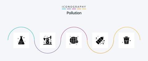 paquete de iconos de glifo de contaminación 5 que incluye contaminación. medioambiente. desperdiciar. desperdiciar. el plastico vector