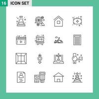 Group of 16 Modern Outlines Set for media camping taxes bag hut Editable Vector Design Elements