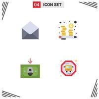 Pictogram Set of 4 Simple Flat Icons of sms cashing message investment bus Editable Vector Design Elements