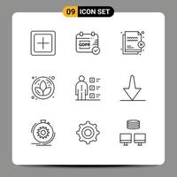 9 Universal Outlines Set for Web and Mobile Applications checklist sauna deny flower transfer Editable Vector Design Elements