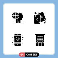 Modern Set of 4 Solid Glyphs and symbols such as global marketing account marketing fun settings Editable Vector Design Elements
