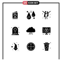 Solid Glyph Pack of 9 Universal Symbols of cloud halloween form ghost party Editable Vector Design Elements