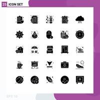 Group of 25 Modern Solid Glyphs Set for network data cereals computing workforce Editable Vector Design Elements