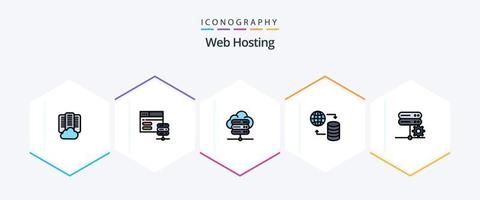 Web Hosting 25 FilledLine icon pack including server. database. database. web. world vector