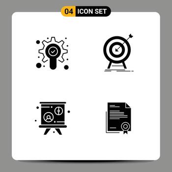 4 Universal Solid Glyphs Set for Web and Mobile Applications search lecture goal success certificate Editable Vector Design Elements