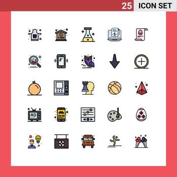 grupo de 25 colores planos de línea rellena modernos establecidos para análisis elementos de diseño de vectores editables digitales de datos de laboratorio aester
