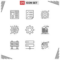 Modern Set of 9 Outlines Pictograph of cog security page lock food Editable Vector Design Elements