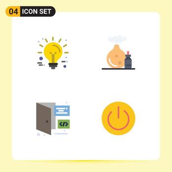 grupo de 4 iconos planos modernos establecidos para elementos de diseño vectorial editables de página de botella de tecnología de codificación empresarial vector