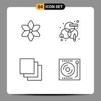 paquete de interfaz de usuario de 4 colores planos básicos de líneas rellenas de capas de flores diseño creativo dj elementos de diseño vectorial editables vector