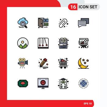 grupo de 16 líneas rellenas de color plano, signos y símbolos para mensajes de página de imagen redonda, chat, elementos de diseño de vectores creativos editables