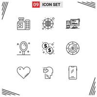 Modern Set of 9 Outlines and symbols such as investment salon desktop mirror beauty Editable Vector Design Elements