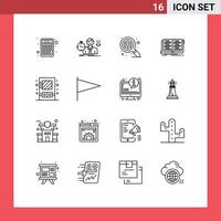 Universal Icon Symbols Group of 16 Modern Outlines of cabinet study time lesson book Editable Vector Design Elements