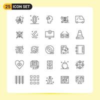 Set of 25 Modern UI Icons Symbols Signs for vision focus battery eye mind Editable Vector Design Elements