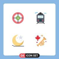 4 User Interface Flat Icon Pack of modern Signs and Symbols of audience moon marketing transport celebration Editable Vector Design Elements