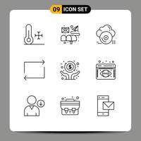 Pack of 9 Modern Outlines Signs and Symbols for Web Print Media such as economy repeat cd play store Editable Vector Design Elements