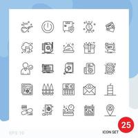 25 User Interface Line Pack of modern Signs and Symbols of business science power research security Editable Vector Design Elements