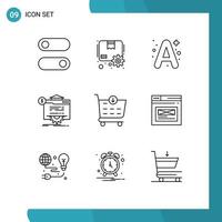 Universal Icon Symbols Group of 9 Modern Outlines of checkout website a technology progress Editable Vector Design Elements