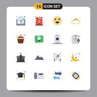 Pack of 16 Modern Flat Colors Signs and Symbols for Web Print Media such as cake luxury emojis jewelry fashion Editable Pack of Creative Vector Design Elements