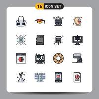 Universal Icon Symbols Group of 16 Modern Flat Color Filled Lines of eye augmentation secure ar mind Editable Creative Vector Design Elements