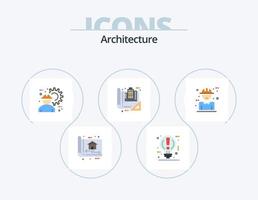 Architecture Flat Icon Pack 5 Icon Design. blueprint. building. power. gear. engineer vector