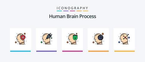 la línea de proceso del cerebro humano llenó el paquete de 5 iconos, incluida la marca. cabeza. pensando. falla. lógico. diseño de iconos creativos vector