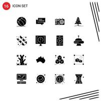 Modern Set of 16 Solid Glyphs and symbols such as marshmallow camping camera x mas forest Editable Vector Design Elements