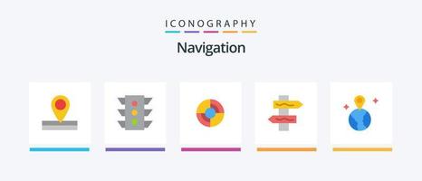 paquete de iconos de 5 planos de navegación que incluye la ubicación. mundo. definir. la carretera. índice. diseño de iconos creativos vector