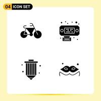 4 Universal Solid Glyphs Set for Web and Mobile Applications bicycle pencil connection coding costume Editable Vector Design Elements