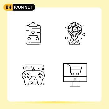 conjunto de línea de interfaz móvil de 4 pictogramas del controlador de juego del portapapeles documento elementos de diseño vectorial editables de juego ecológico vector