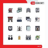 16 User Interface Flat Color Filled Line Pack of modern Signs and Symbols of institute building video mechanical music book Editable Creative Vector Design Elements