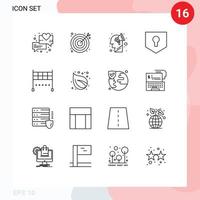 16 Universal Outlines Set for Web and Mobile Applications line shield campaign security key Editable Vector Design Elements